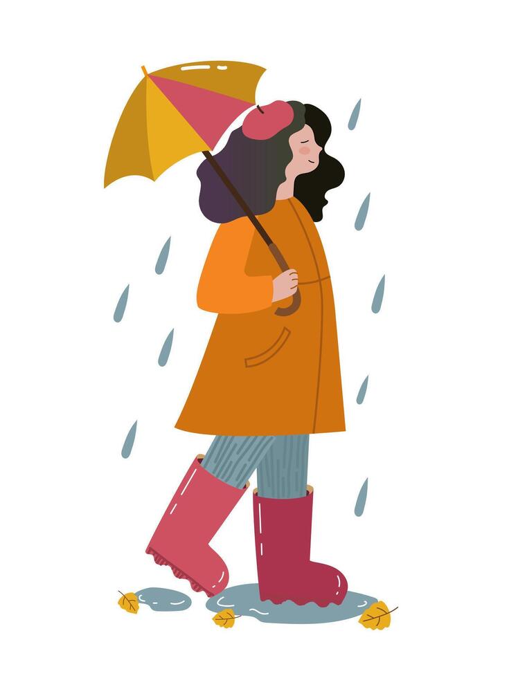 autumn weather girl in the rain vector