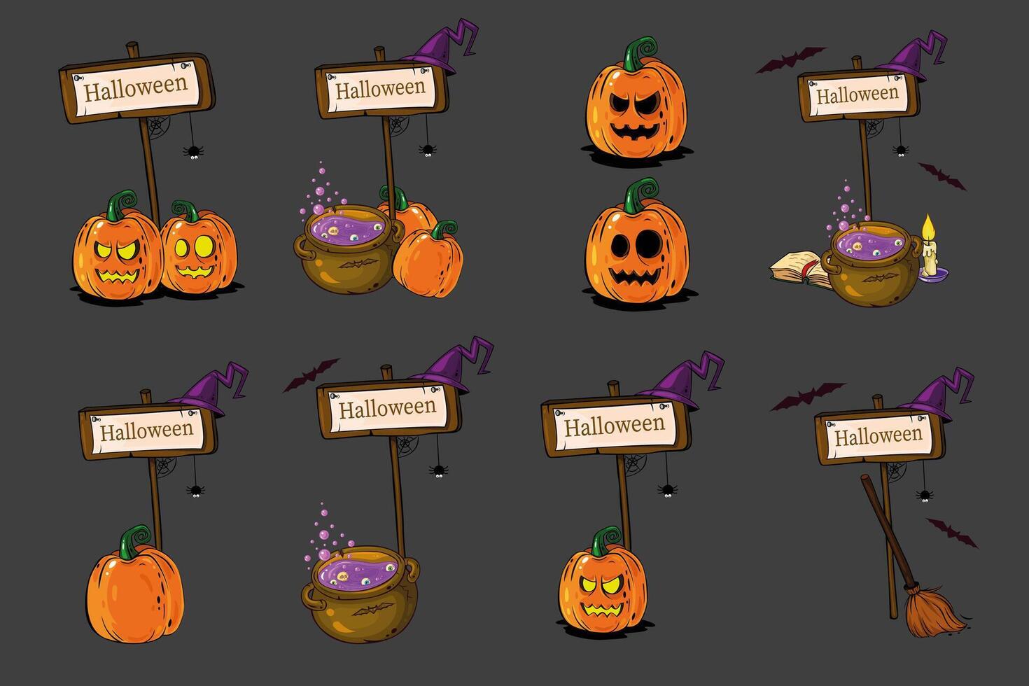 Halloween stickers set with pumpkins vector