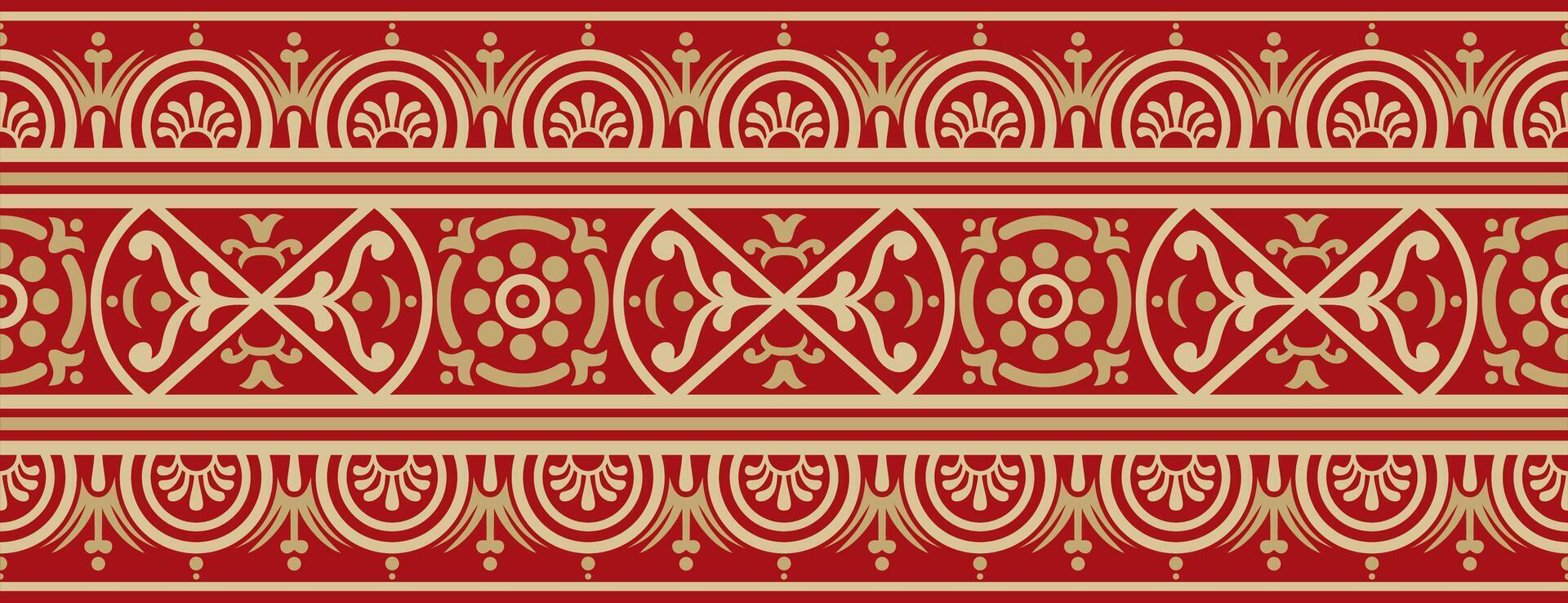 seamless gold with red border, Pompeii frame. Endless Neopolitan ornament. Art of Ancient Rome. vector