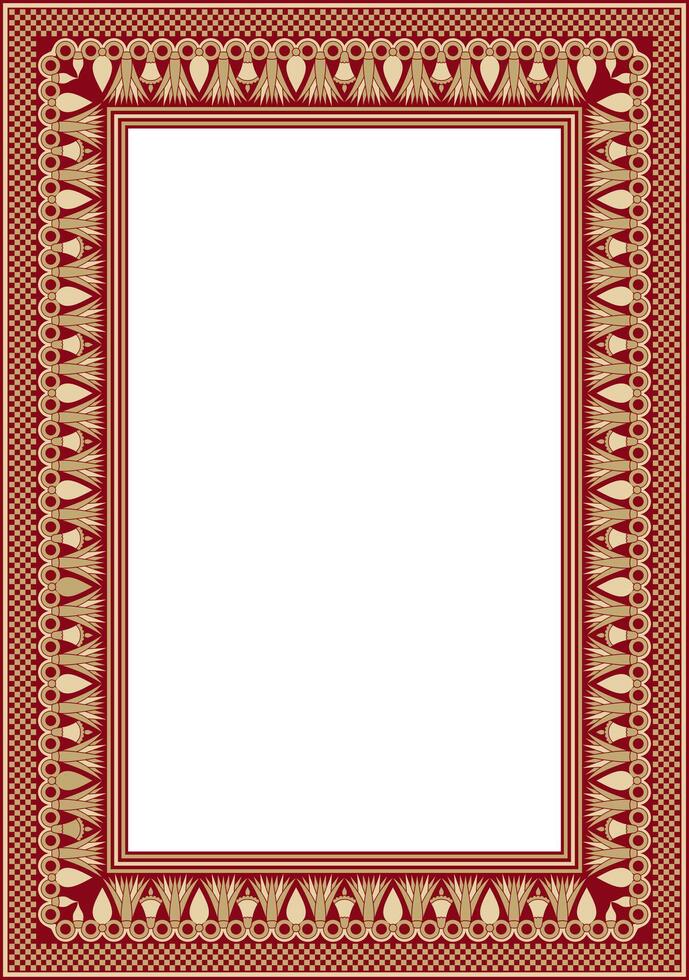 gold and red square Egyptian ornament. Endless Rectangle, Ring of Ancient Egypt. Geometric African frame. vector