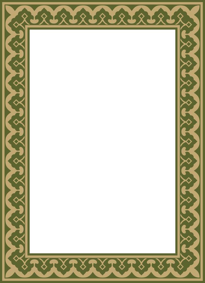 square gold with green national Persian ornament. Rectangle, frame, border, ethnic pattern of the peoples of Iran, Iraq, Tajikistan vector