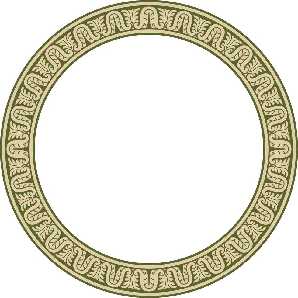 gold and green round classic renaissance ornament. Circle, ring european border, revival style frame. vector