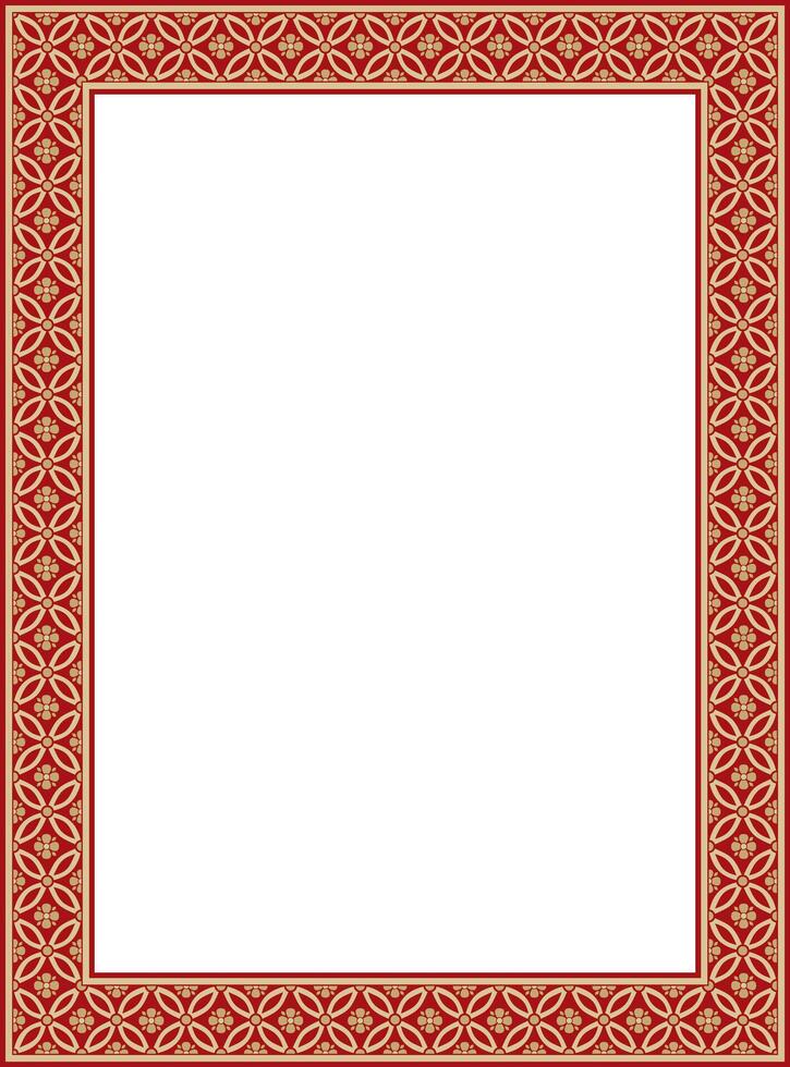 golden with red Chinese rectangle, frame. Square ornaments of oriental peoples, korea, taiwan, china, hong kong, indonesia vector