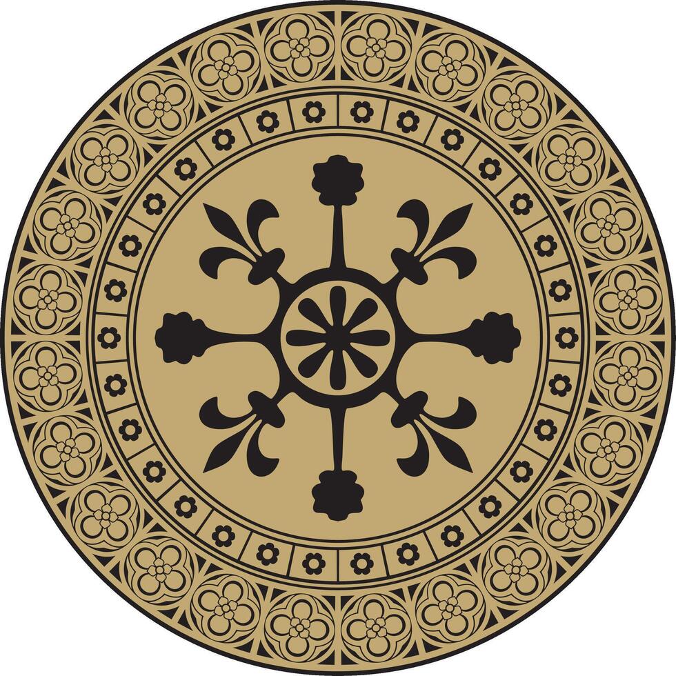 black and gold round gothic ornament. Medieval European circle, ring, border. Classic pattern of the Germans, Angles, Saxons, Franks. vector