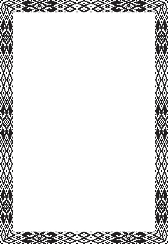 black monochrome square belarusian national ornament frame. Ethnic pattern rectangle of Slavic peoples, Russian, Ukrainian, Serb, Pole, Bulgarian. Cross stitch template vector