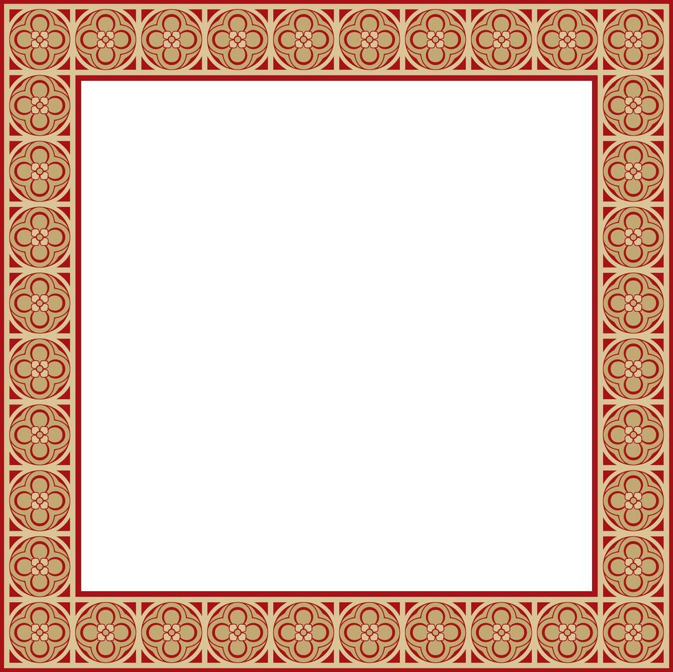 red and gold square gothic ornament. Medieval European rectangle, border. Classic pattern of the Germans, Angles, Saxons, Franks. vector