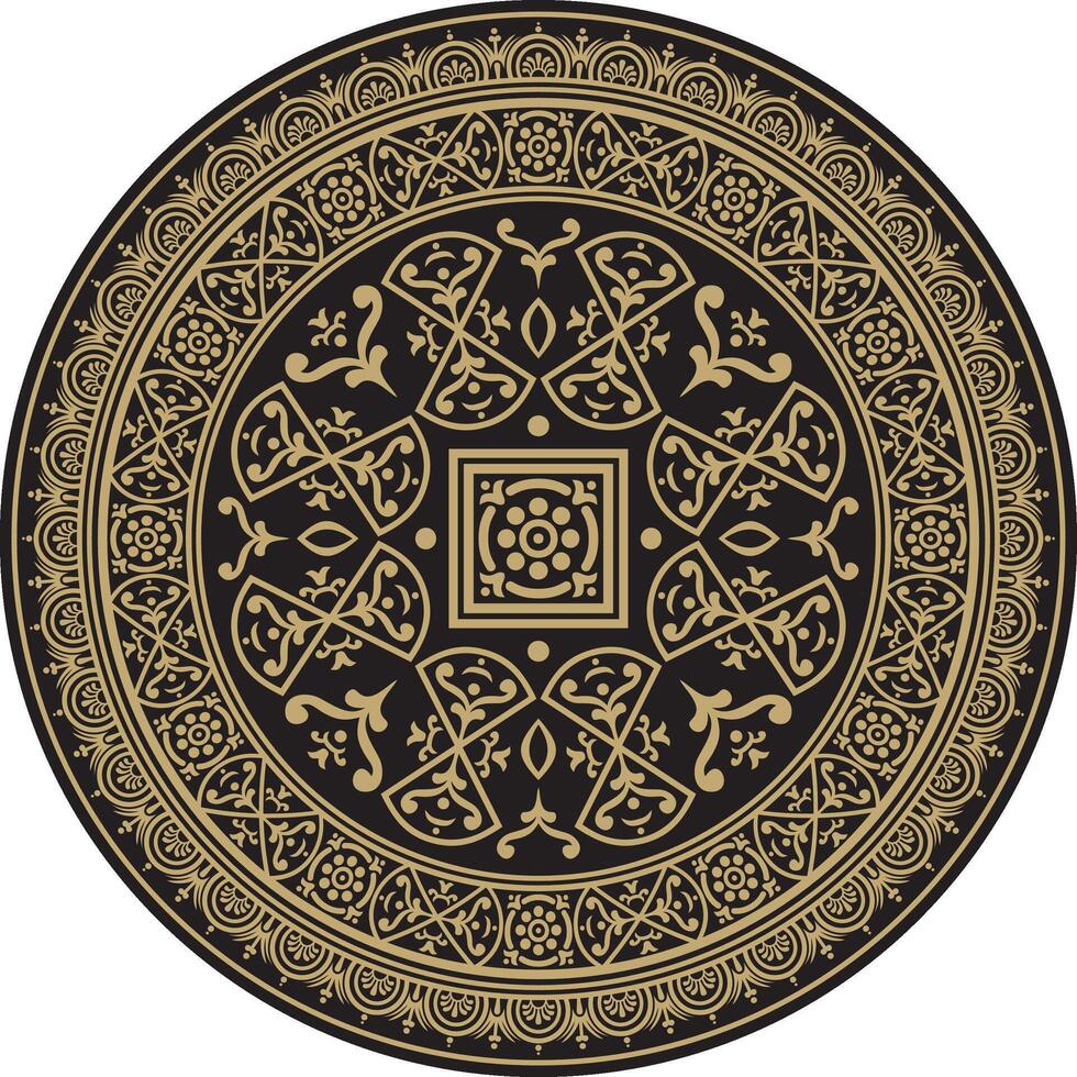 round gold with black border, frame, Pompeii ring. Circle Neopolitan ornament. Art of Ancient Rome. vector