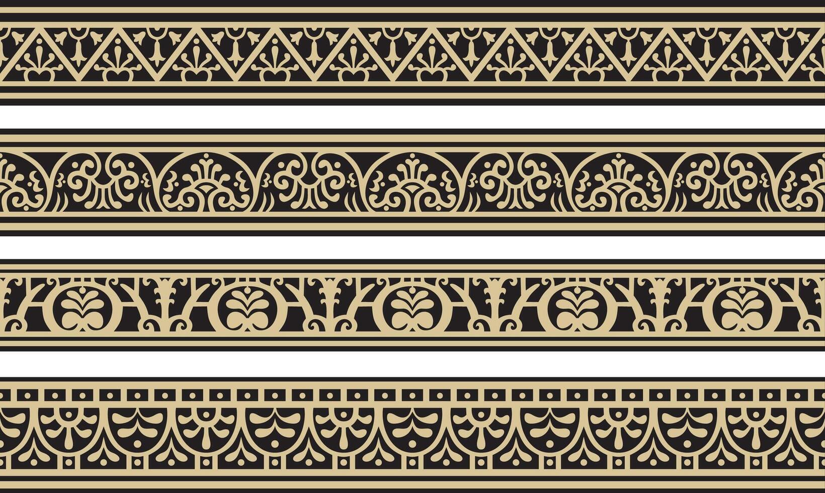 seamless gold and black border, Pompeii frame. Endless Neopolitan ornament. Art of Ancient Rome. vector