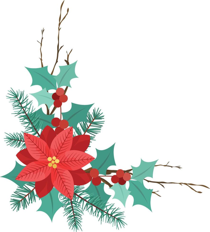 Poinsettia. Christmas decoration. Christmas wreath with poinsettia vector