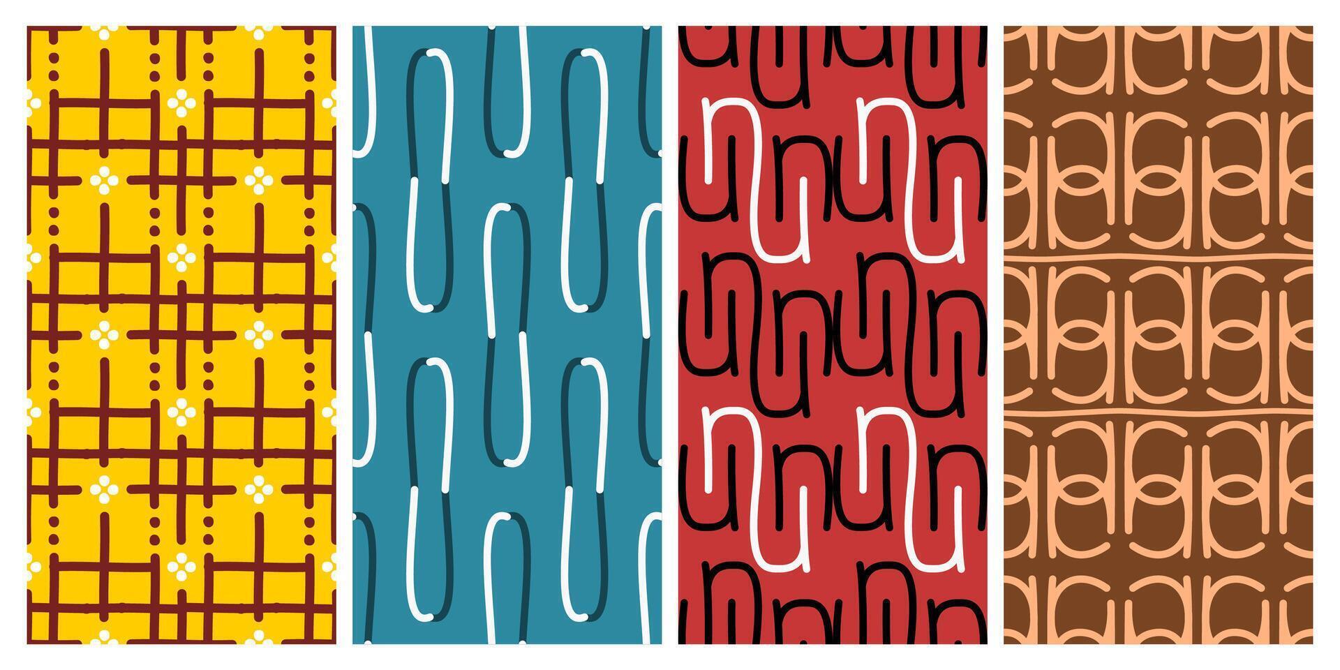 a collection of seamless patterns with an eccentric and interesting abstract theme. suitable for application to fabric, paper, or displayed digitally vector