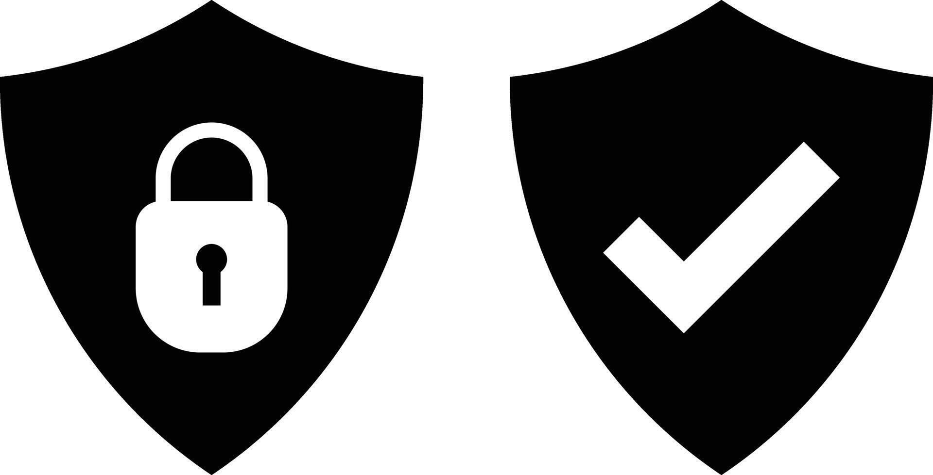 Security shield icon set . Shield with check mark and padlock icons . Security icon . illustration vector