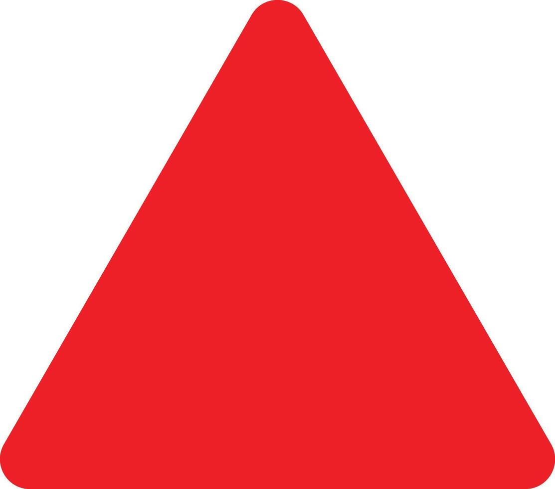 Red triangle icon with rounded corners isolated on white background . Triangle icon vector