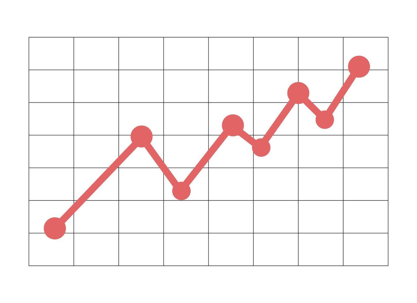 Rising up data points line chart against grid pattern black and white 2D line object. Increase profits sales. Economy statistics isolated clip art outline item. Monochromatic spot illustration vector