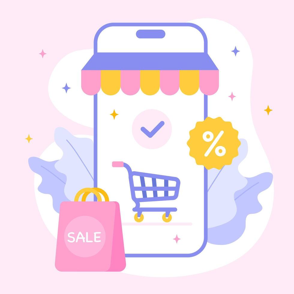 online shopping a phone with discounted purchases in an online store vector