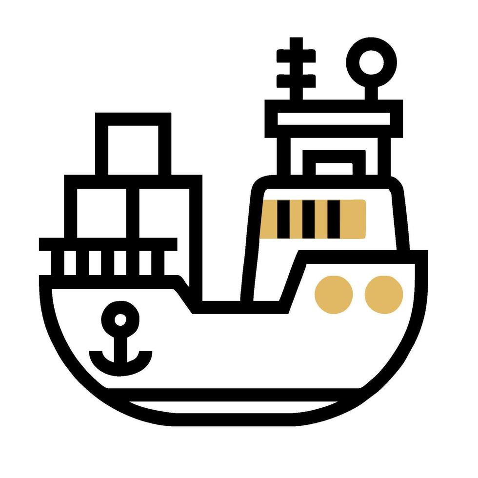 A line drawing of a ship with a cargo container vector