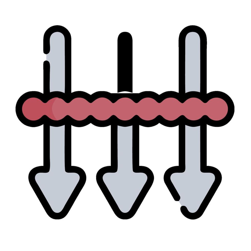 A red and white icon of three arrows vector