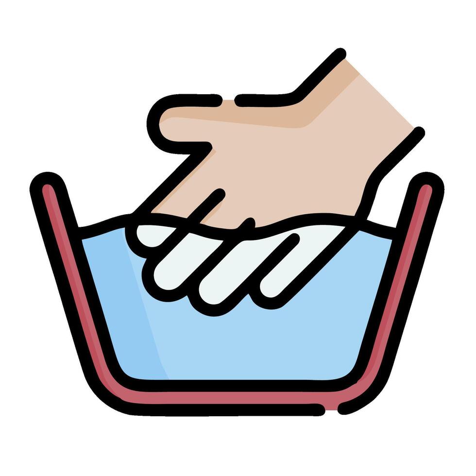 A hand washing a dish with water vector