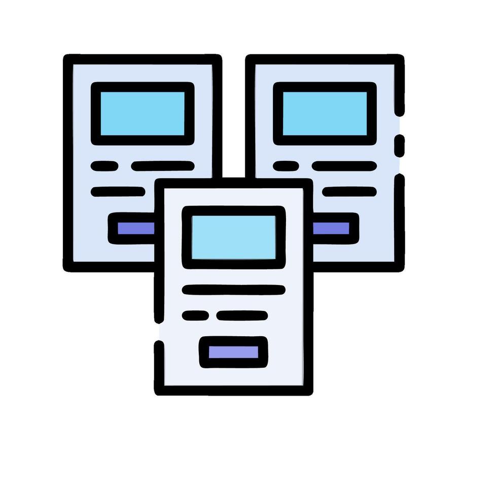 Three computers with a blue screen on top vector
