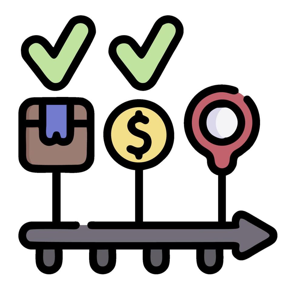 A key with a dollar sign, a check mark and a coin vector
