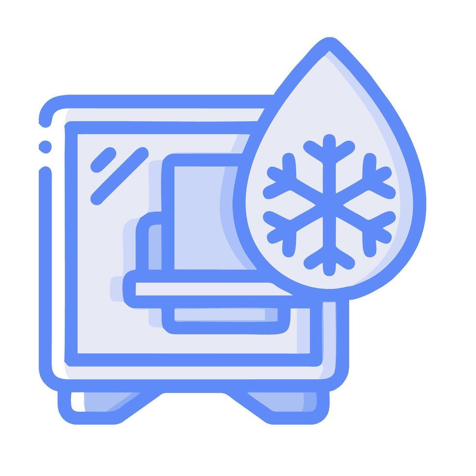 A blue icon of a refrigerator with a snowflake on it vector