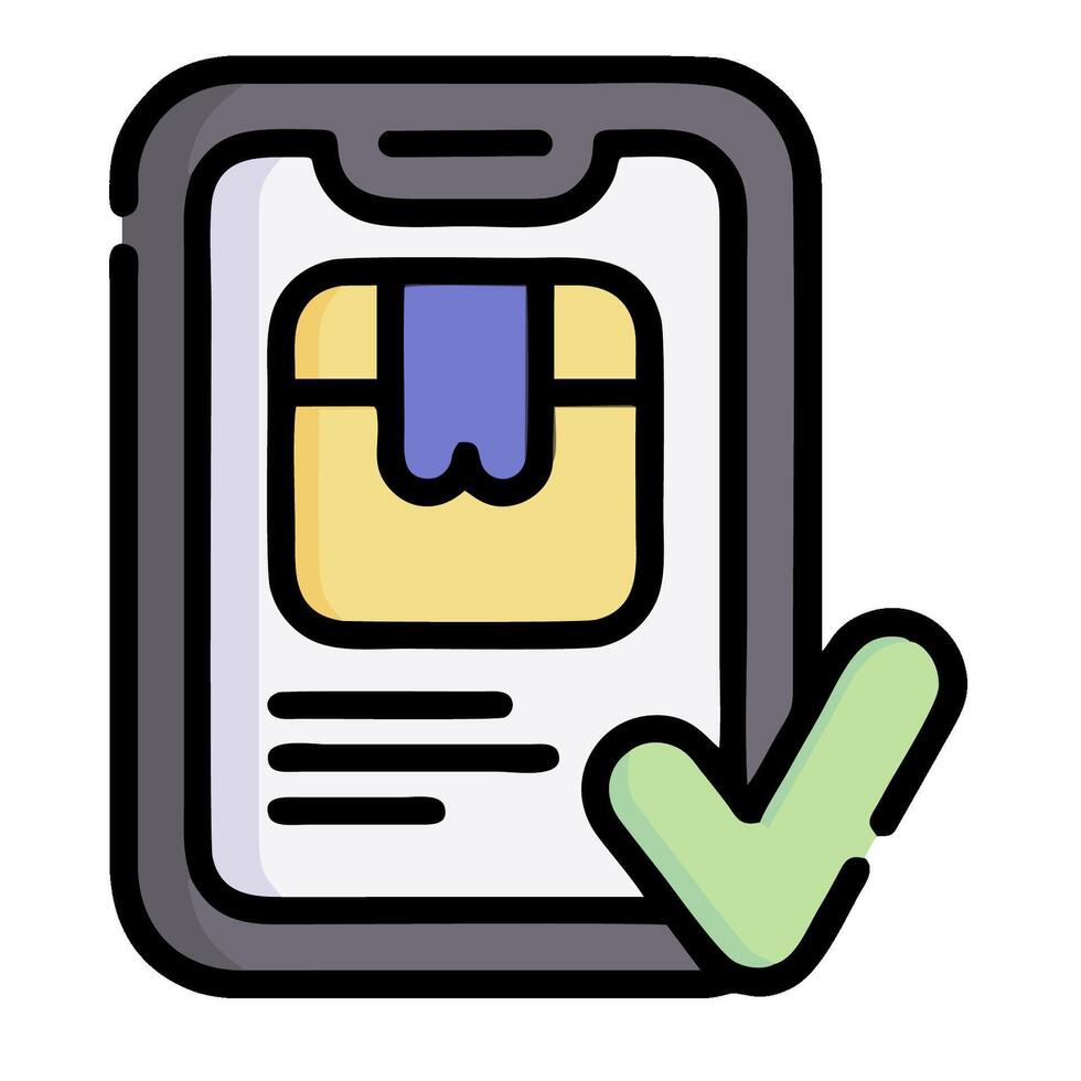 A phone with a check mark and a paper bag vector