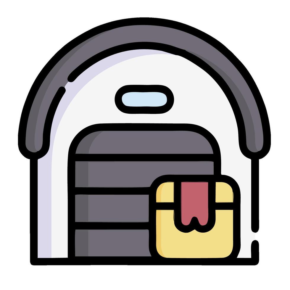 A cartoon garage with a box inside vector