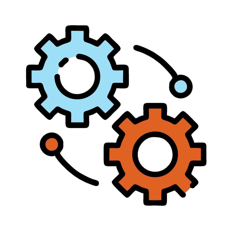 Two gears are connected to each other in a line vector