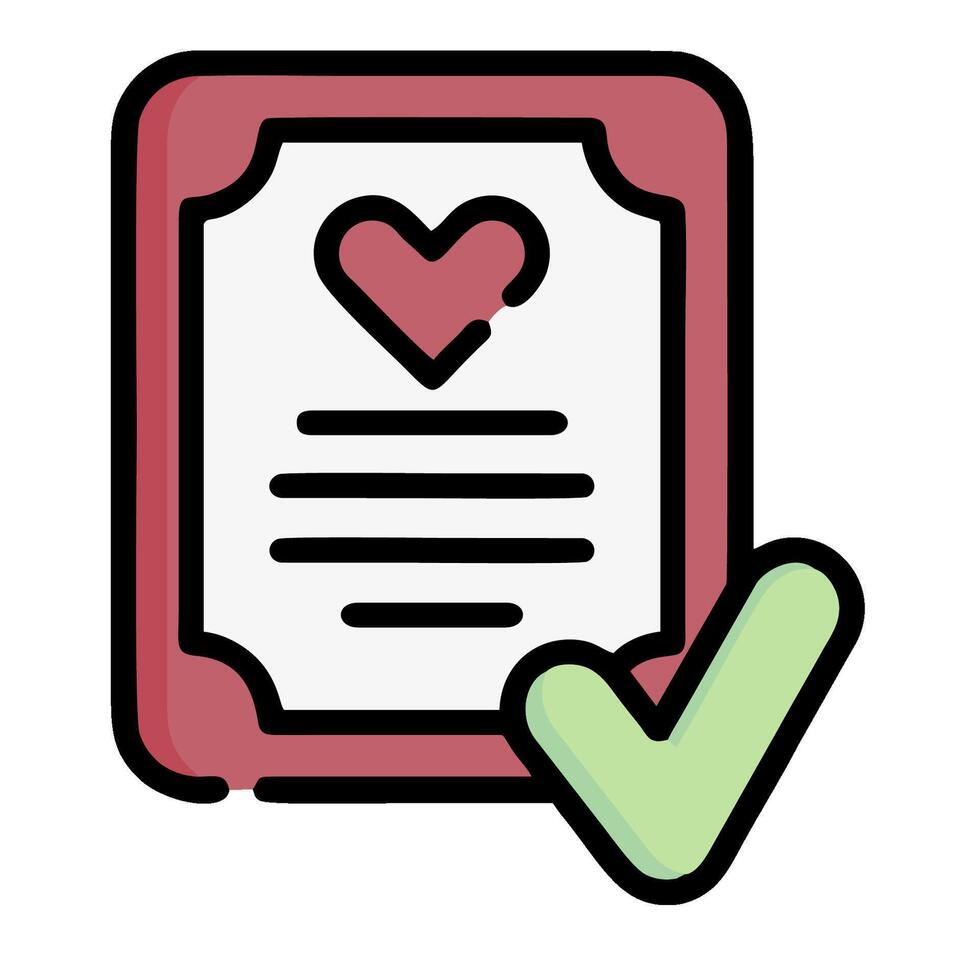 A heart is on a paper with a tick mark vector