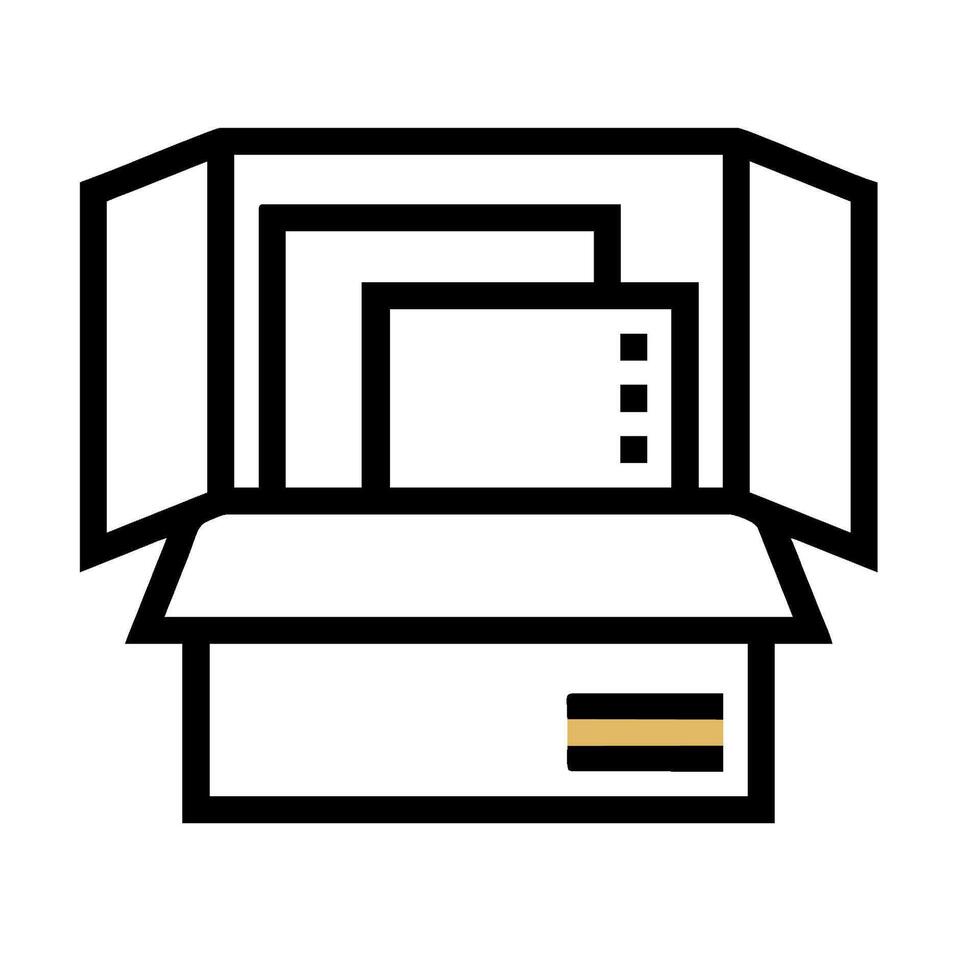 A black and white image of a box with a computer inside vector