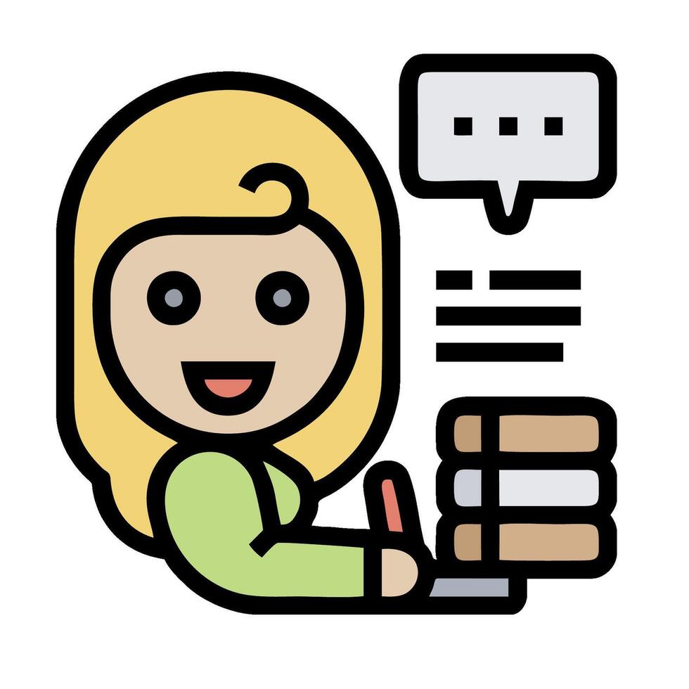 A cartoon woman with a book and a speech bubble vector