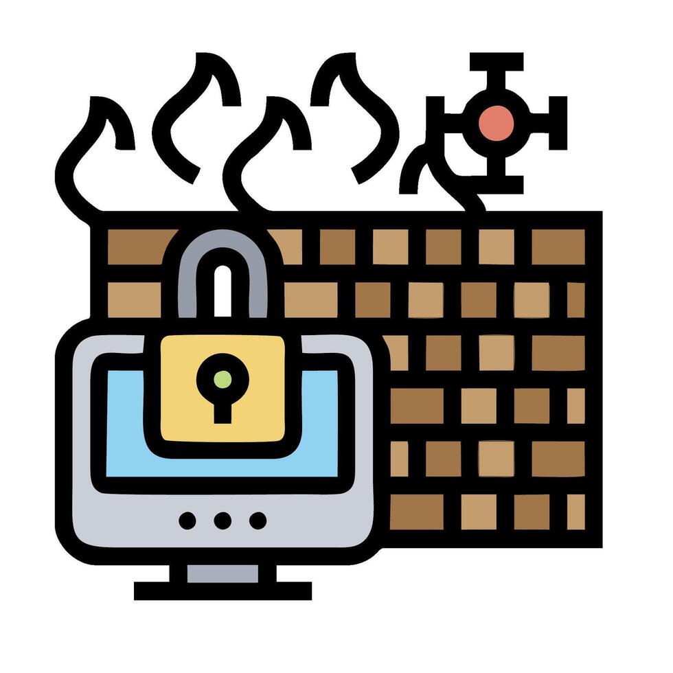 A computer with a padlock on it and a brick wall vector