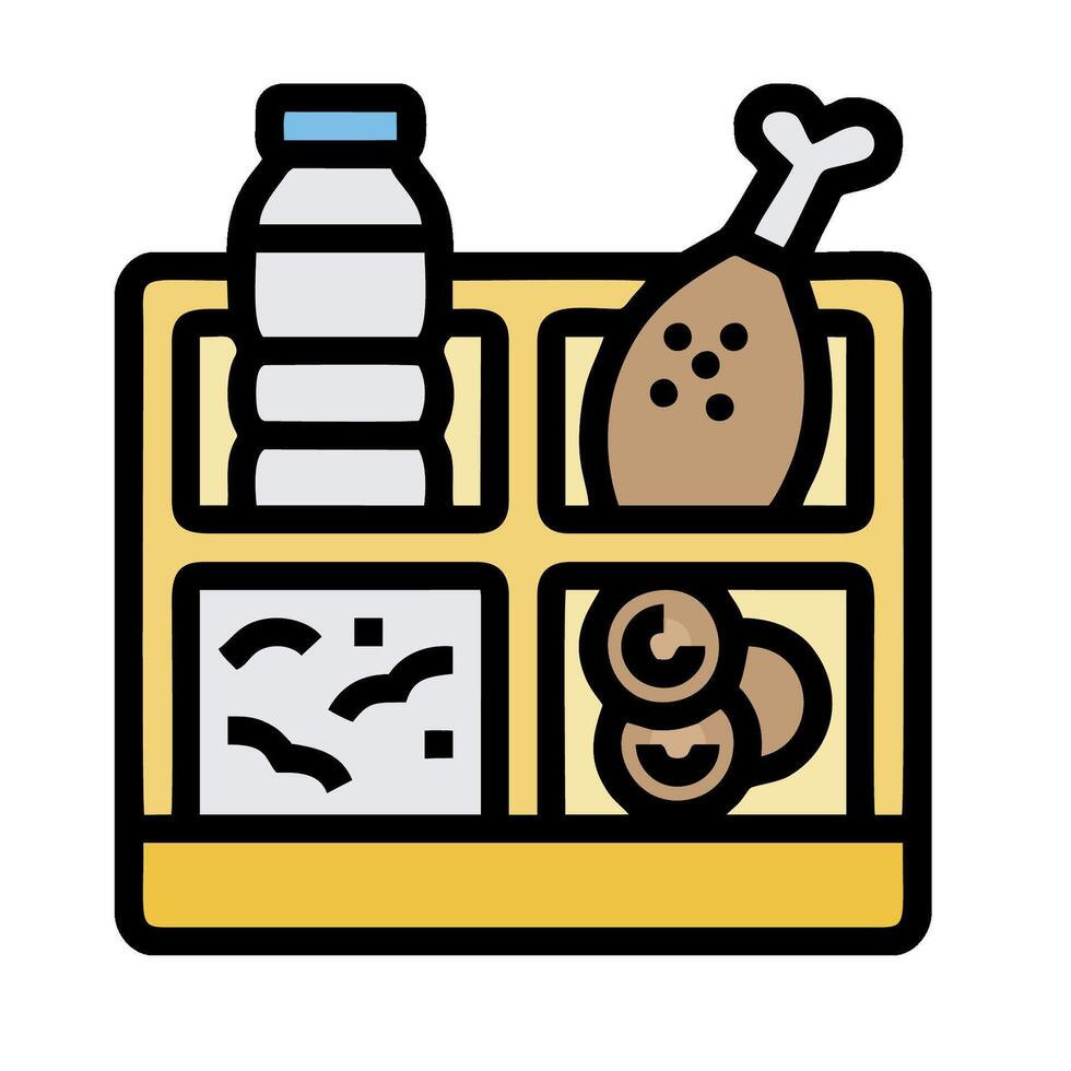 A tray with food and drinks in it vector