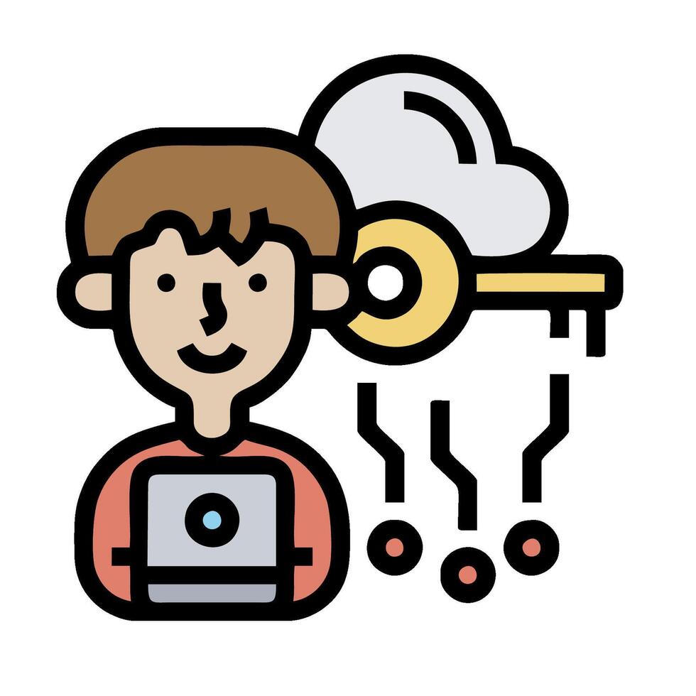 A man holding a laptop and a key vector