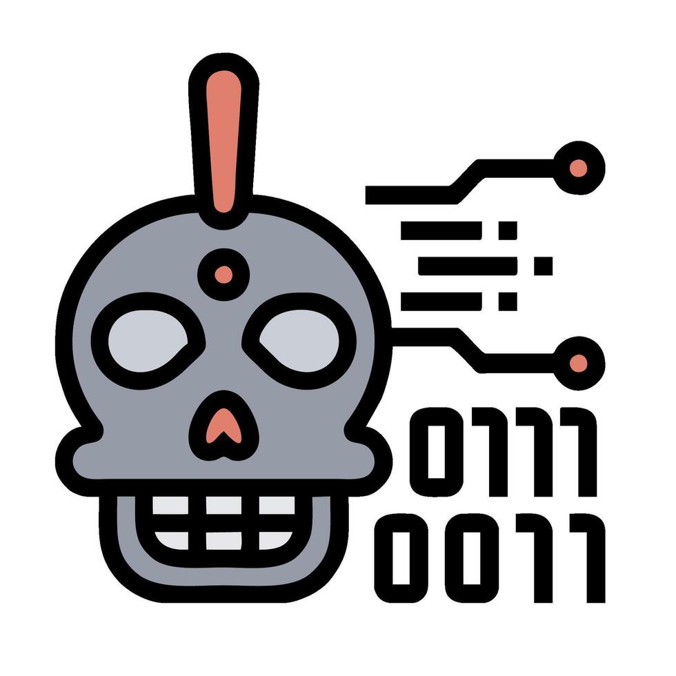 A robot skull with a computer chip on it vector