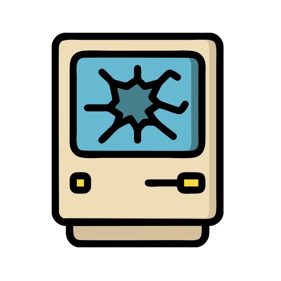 An old computer with a broken screen vector