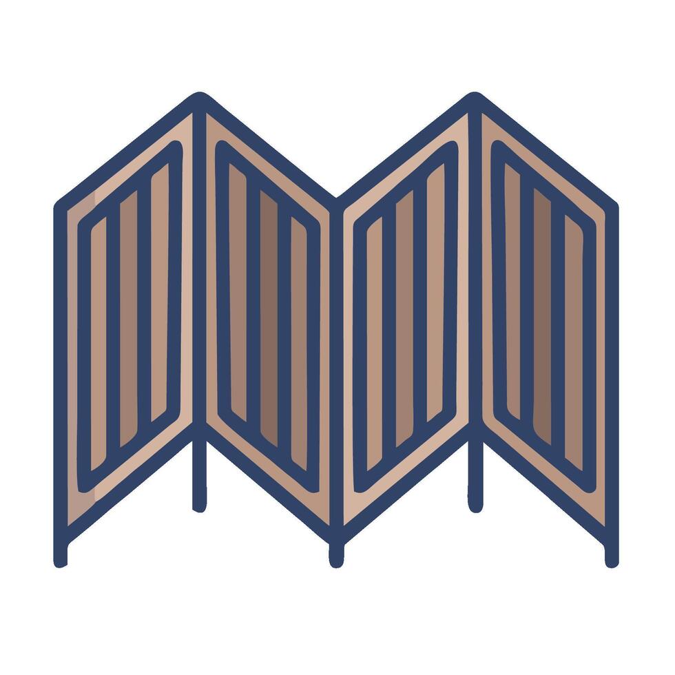 A three panel folding screen with a brown and blue design vector