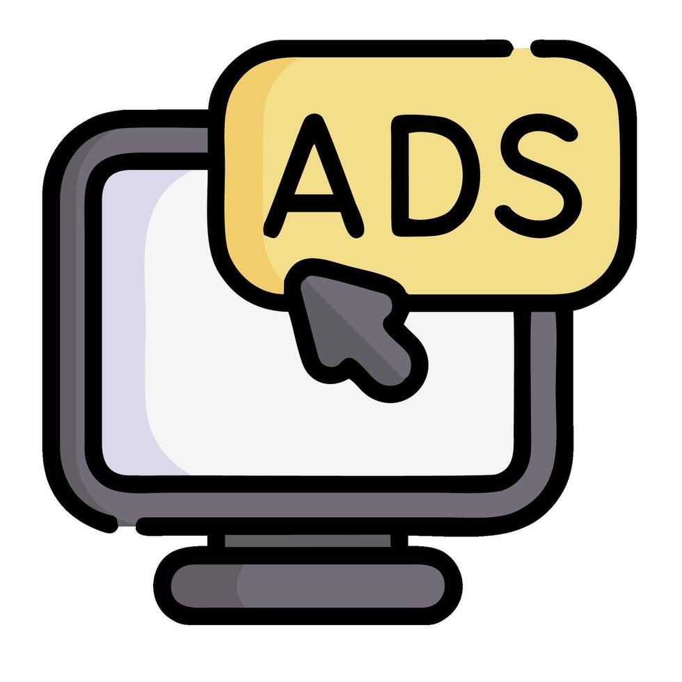 Ads icon on a computer monitor vector