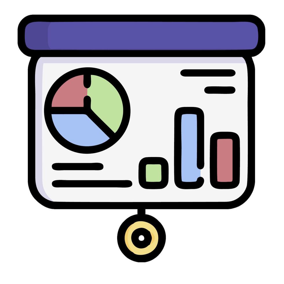 A presentation board with a bar graph and pie chart vector