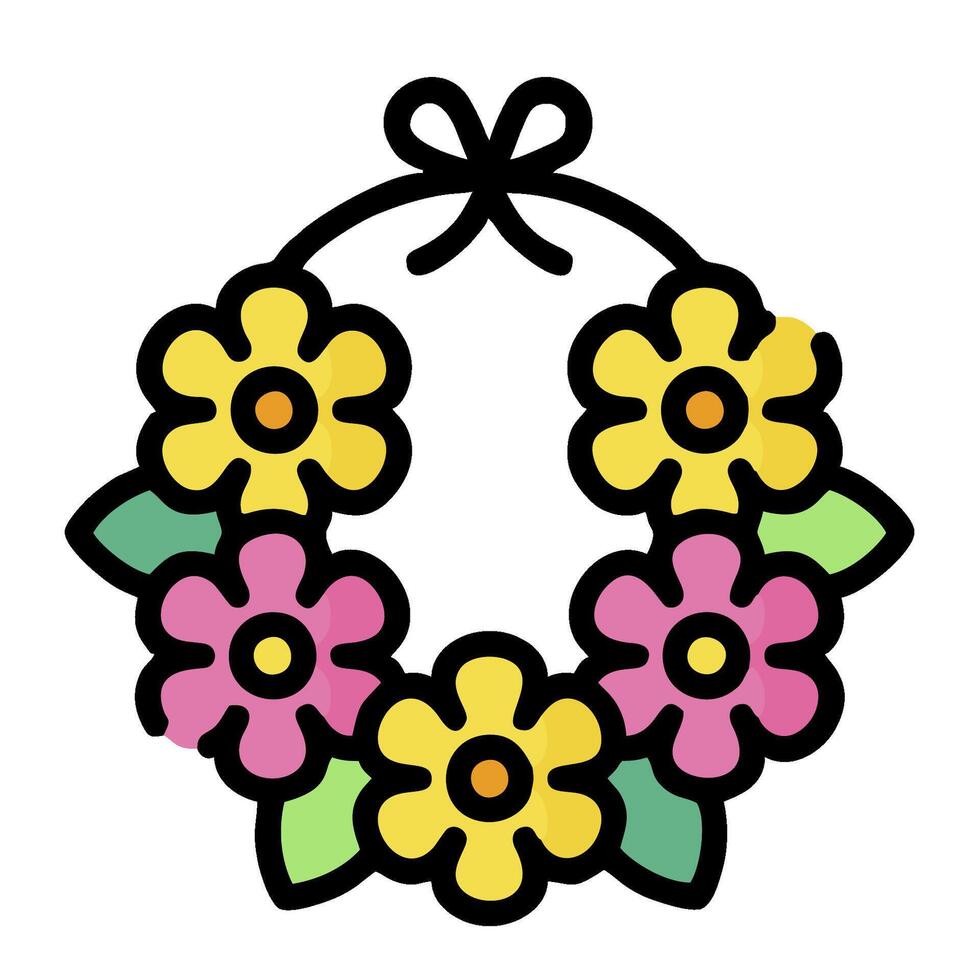 A flower wreath with a bow on it vector