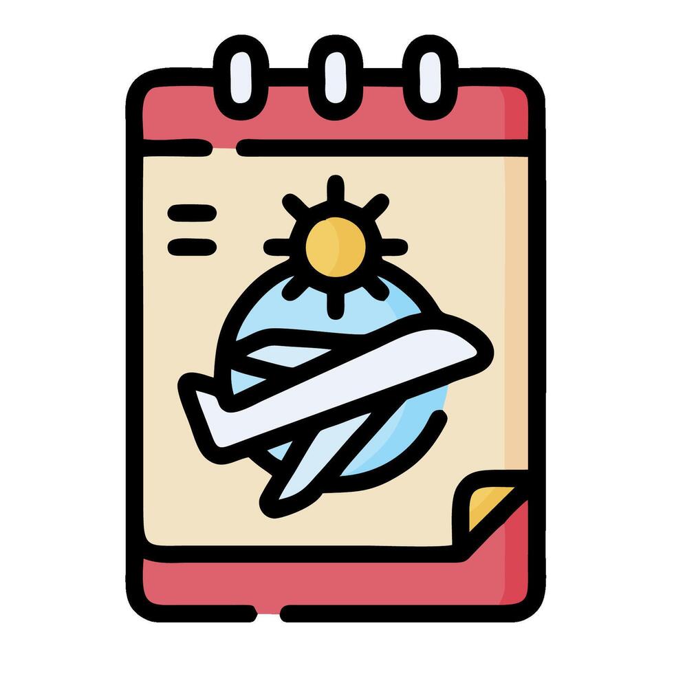 A calendar with an airplane and sun on it vector