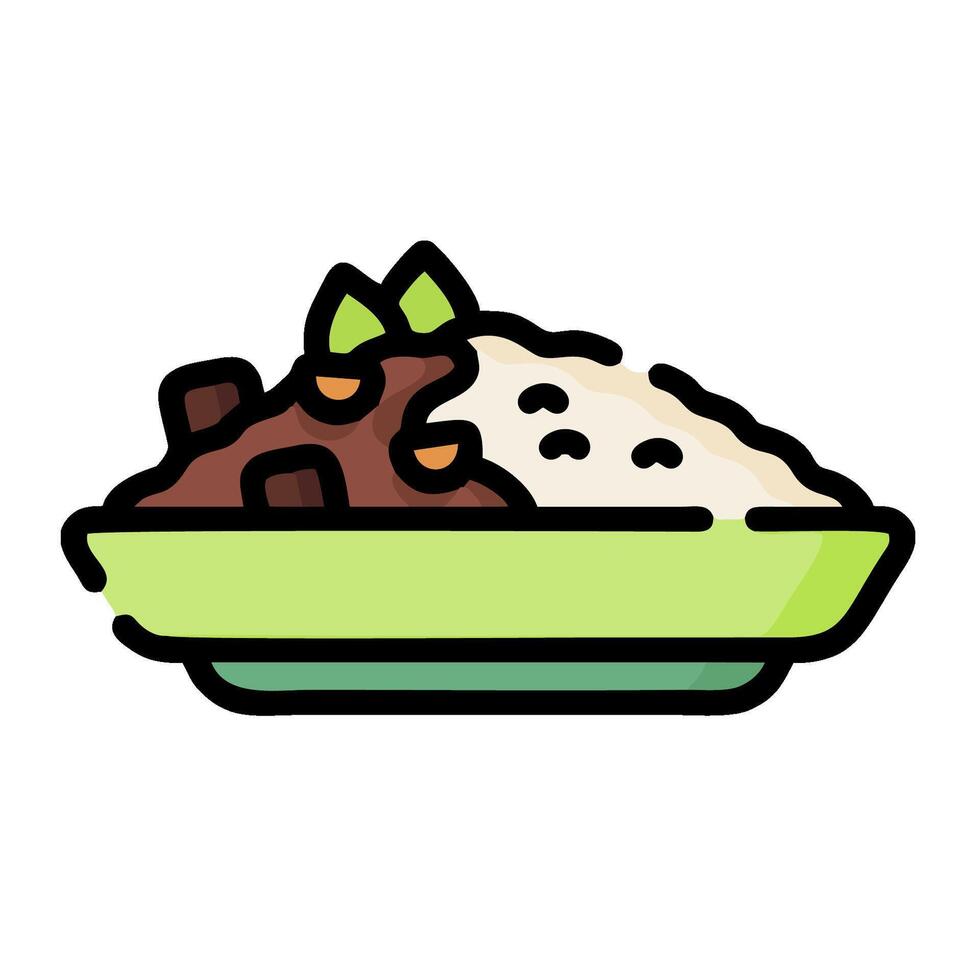 Rice bowl with meat and vegetables icon vector