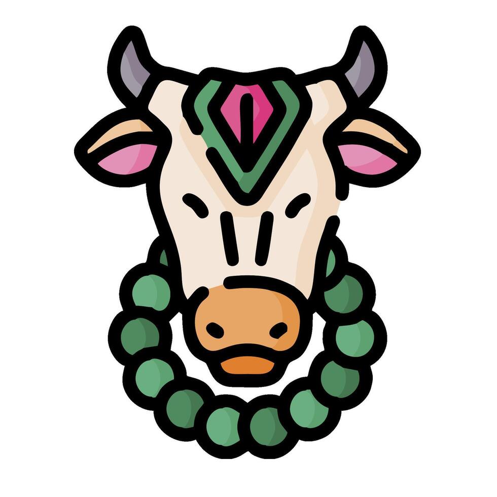 A cow with a necklace on its head vector