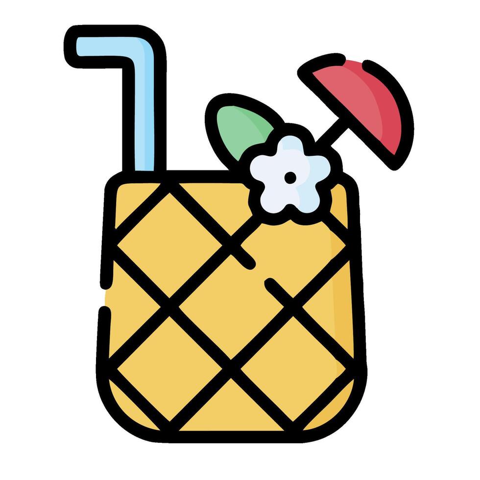A pineapple drink with a straw and umbrella vector