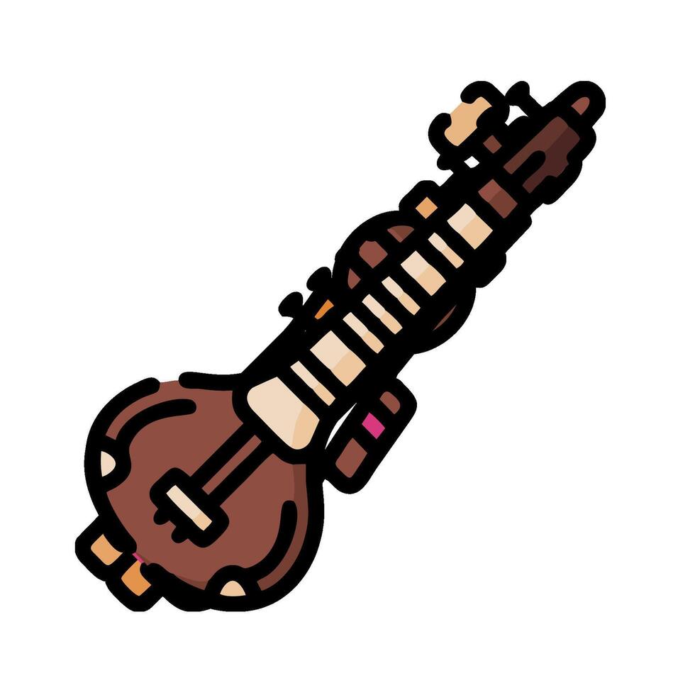 A brown and white instrument with a long neck vector