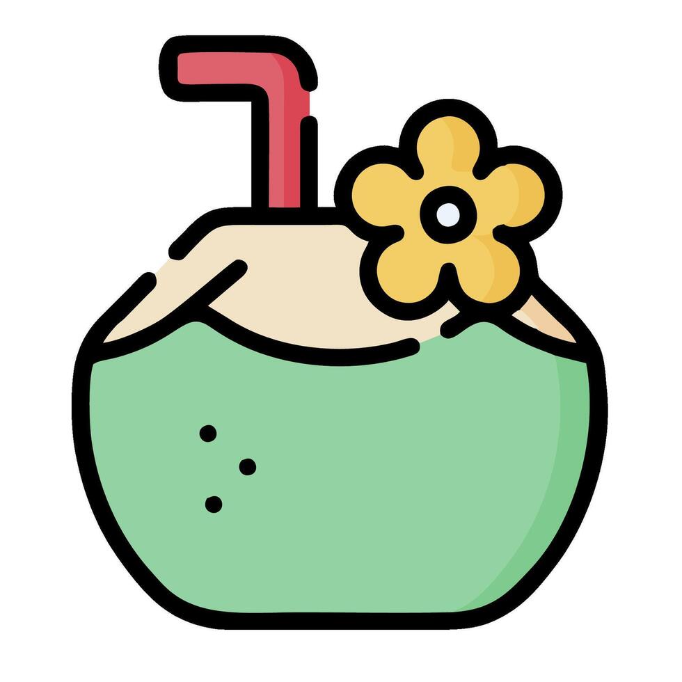 Coconut drink icon with straw and flower vector