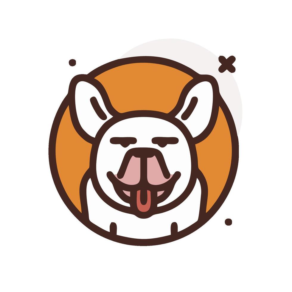 A cartoon dog with its tongue out in an orange circle vector