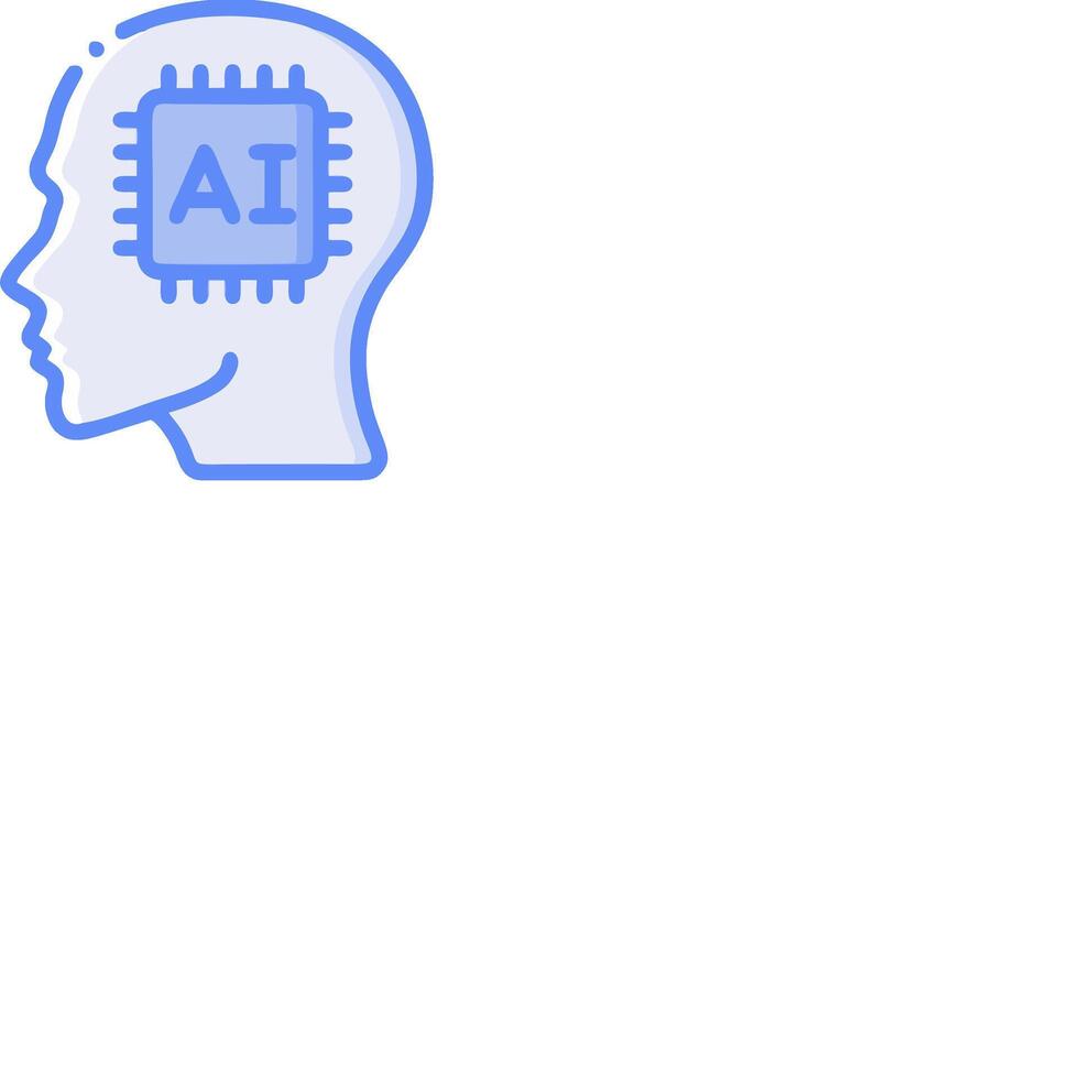 A blue icon of a head with a computer chip in it vector