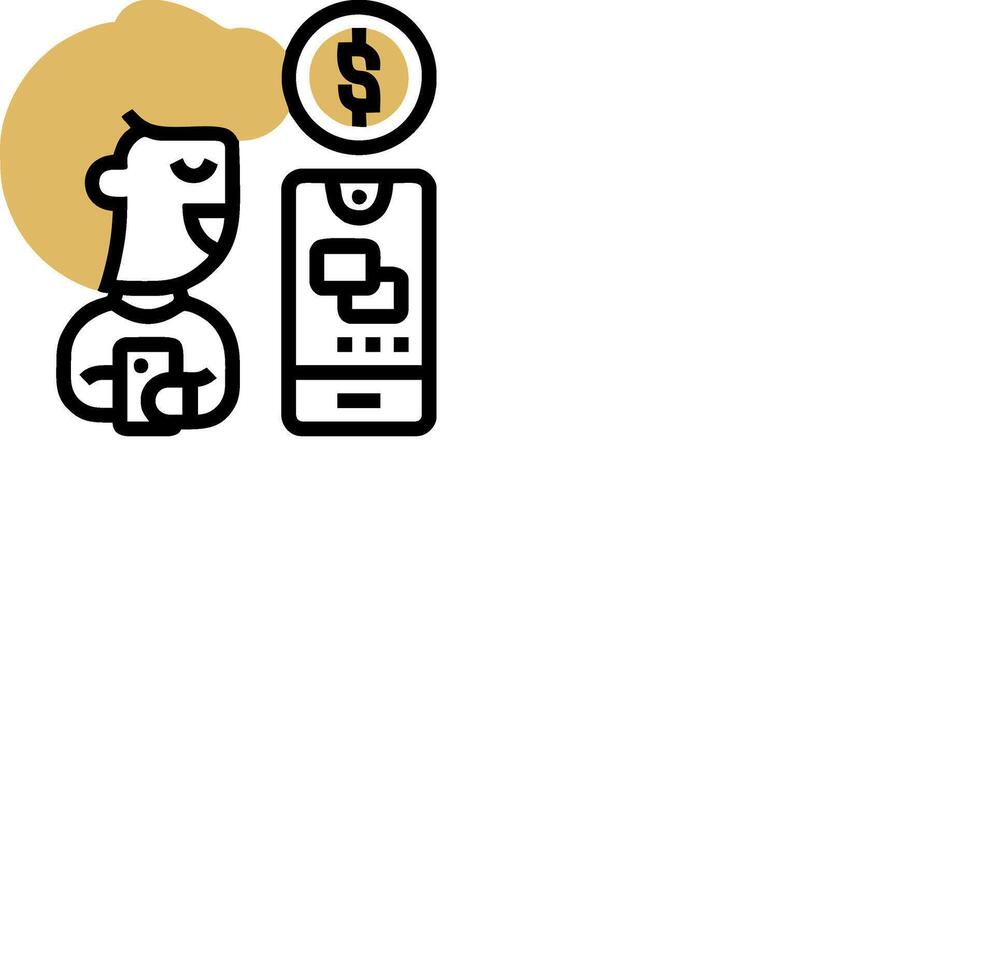 A man is holding a phone and a dollar sign vector