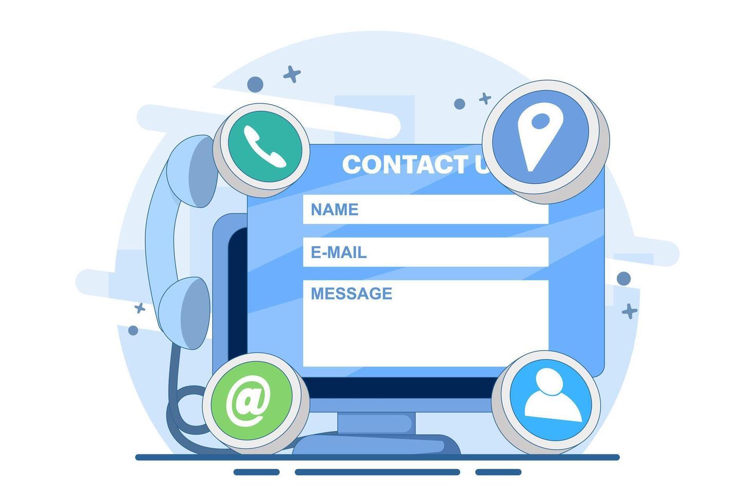 contact us concept, customer service, online support, hotline, help desk. Call center, online customer support. Contact Us Customer Service for Personal Assistant Service. illustration. vector