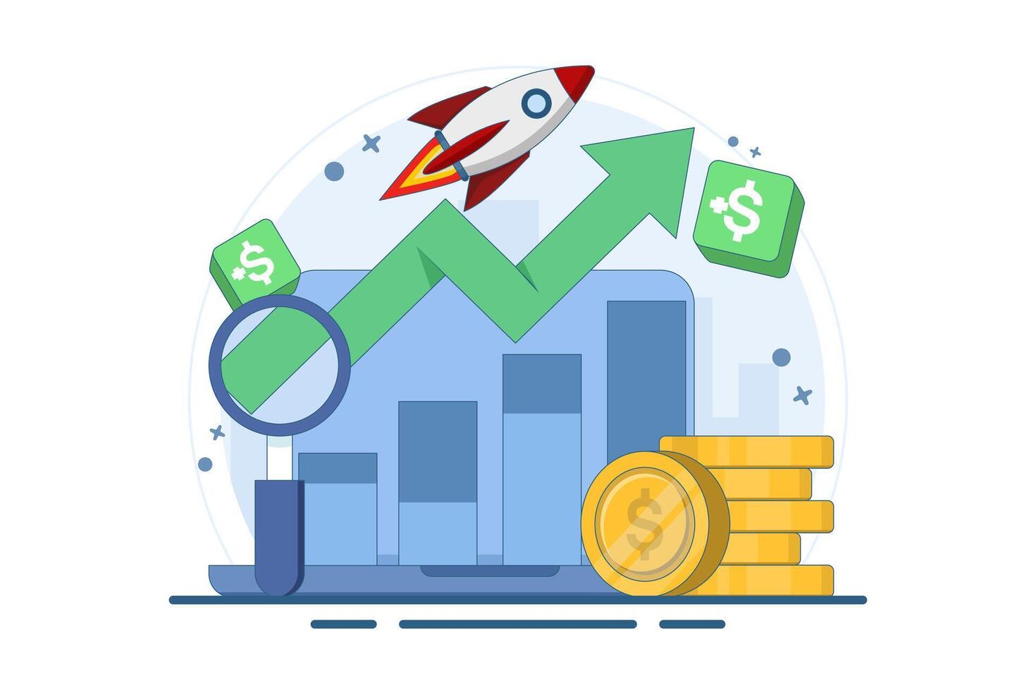 Sales growth concept. Business strategy, financial analysis, profit growth, sales manager, accounting, sales promotion, marketing and operations concept. Flat illustration. vector
